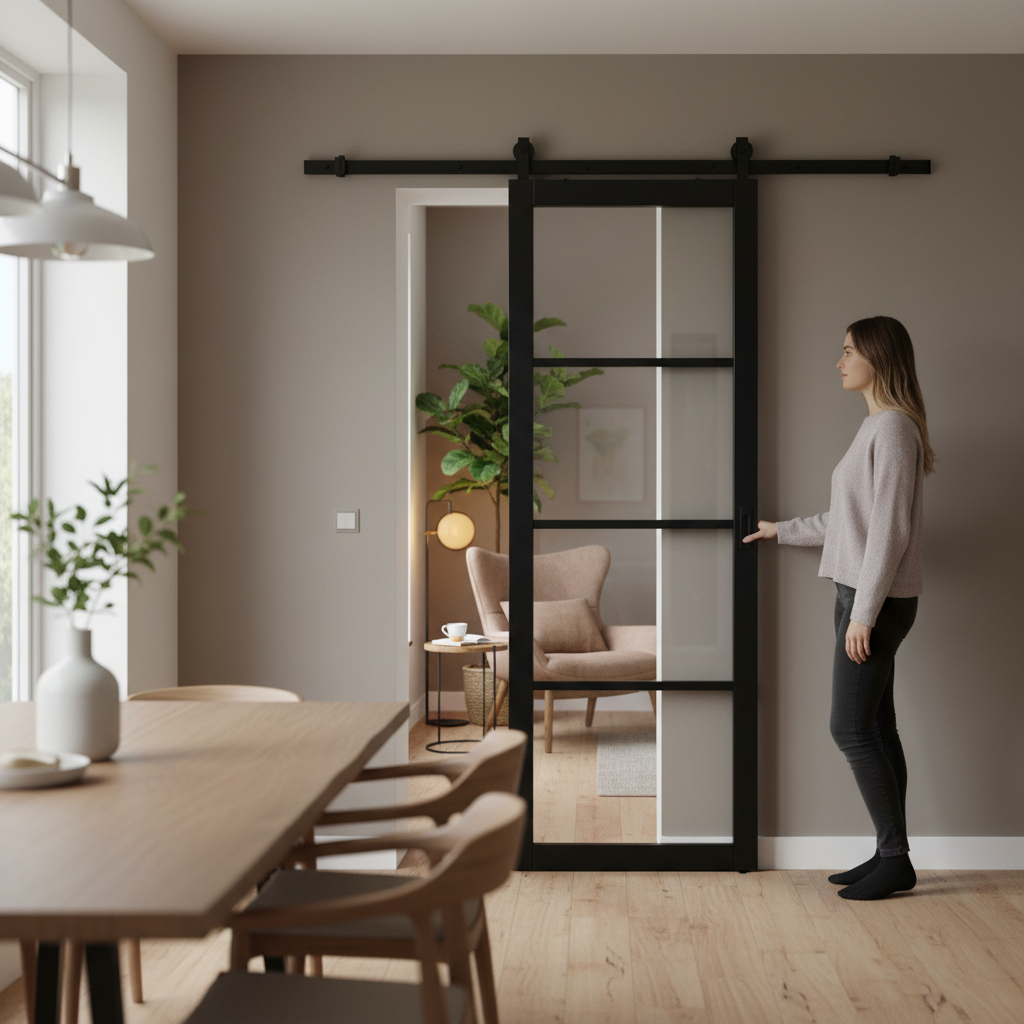 Industrial 4 Light Clear Glass Sliding Door