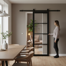 Industrial 4 Light Clear Glass Sliding Door