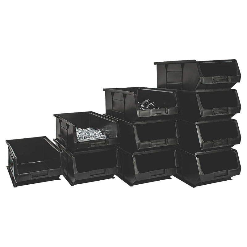 Industrial Black Semi-Open-Fronted Recycled Storage Containers - Pack of 20