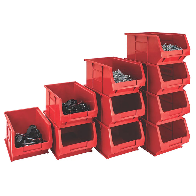 Heavy Duty Red Semi-Open-Fronted Storage Bins For Garage or Office - 10 Pack