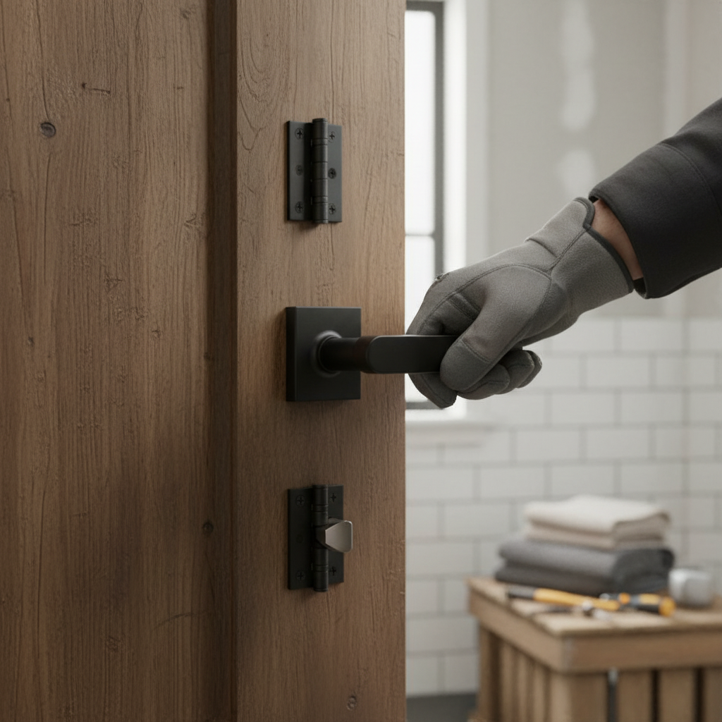 Matt Black Square Rose Bathroom Door Handle Set