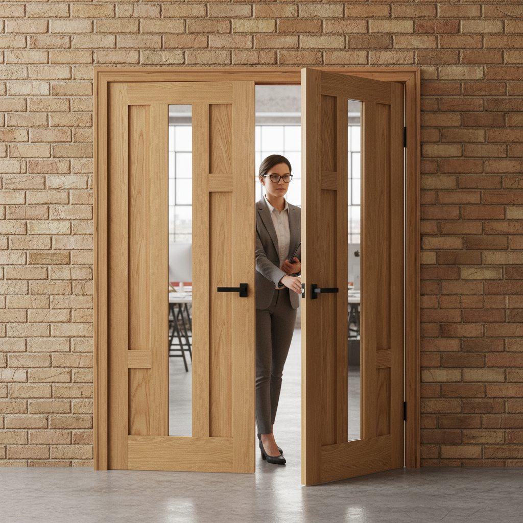 Internal Oak Fully Finished 4 Panel Glazed Pair Door