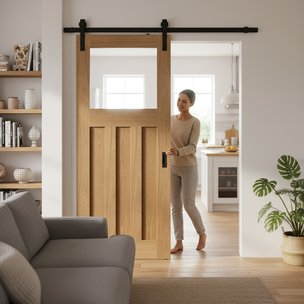 Internal Unfinished Oak Sliding Door Set with Clear Glass...