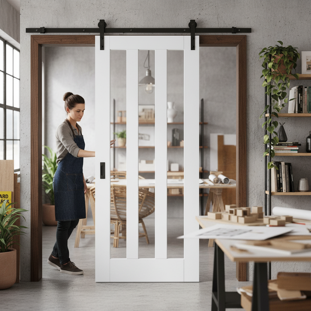 Internal Sliding Door with Three Clear Glass Panes and So...