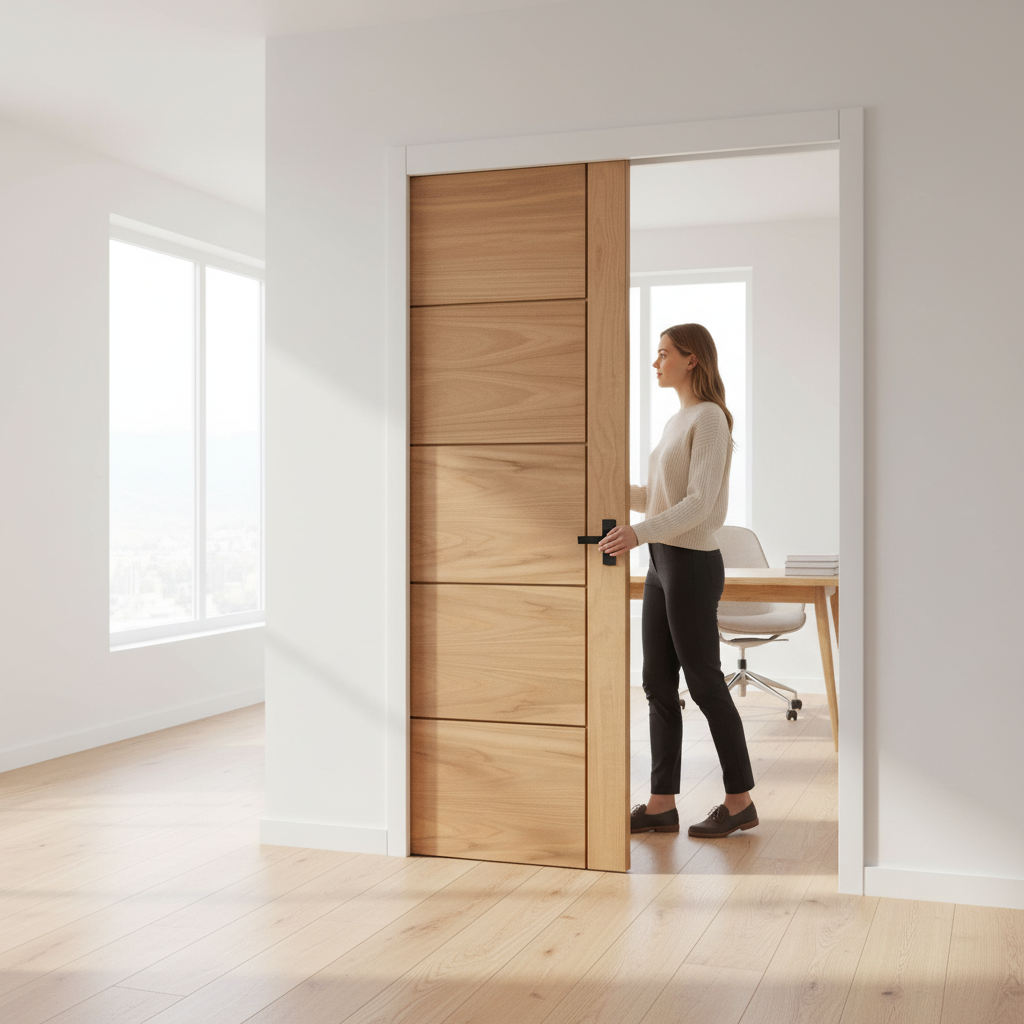Unfinished Oak 5 Panel Framed Pocket Door Set