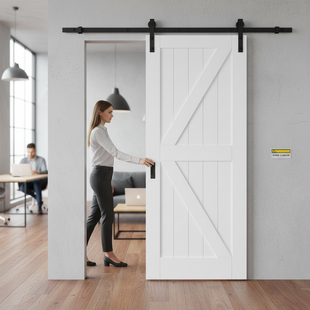 Internal White Primed Barn FLB Sliding Door Set