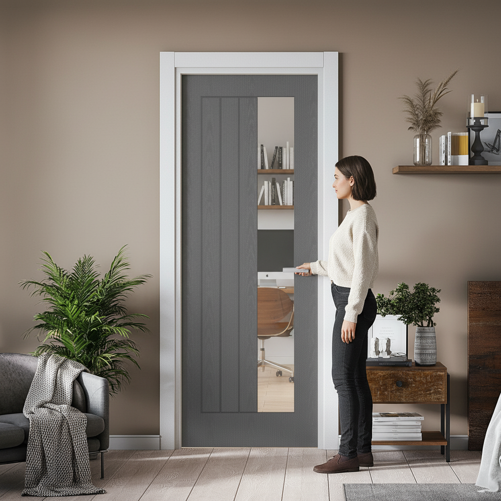 Internal Fully Finished Ash Grey Clear Offset Glass Door