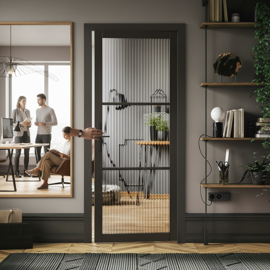 Premium Internal Primed Industrial 2.0 Lifestyle Door with Clear Reeded Glass and Protective Basecoat Finish