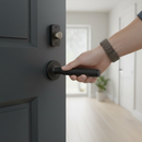 Premium Knurled Internal Lever Handle Set on Round Rose - Matt Black Finish with Latch and Hinges