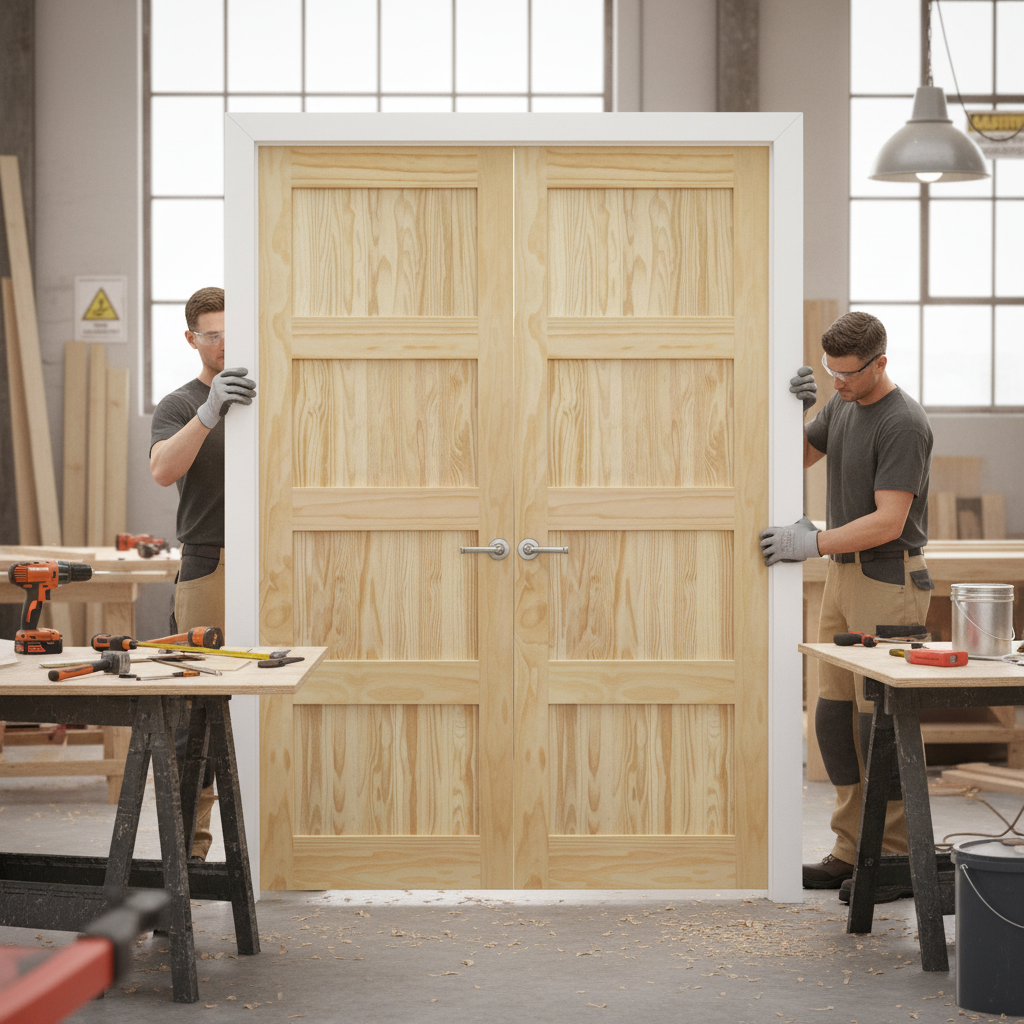 Premium Unfinished Clear Pine Shaker 4 Panel Door Pair - Customizable and Durable Design for Home Interiors