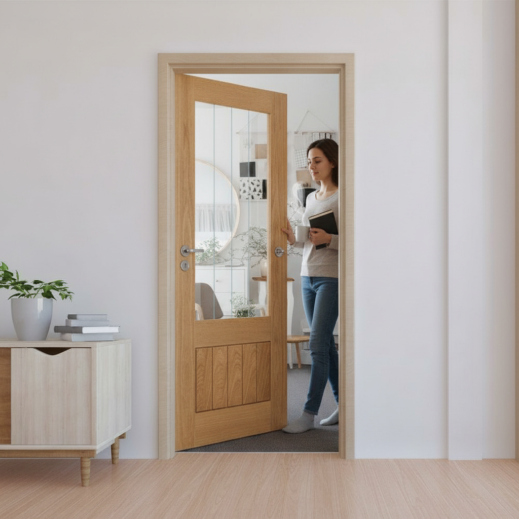 Premium Made-to-Measure Oak Internal Door with Obscure Glass Panel - Custom Dimensions Available
