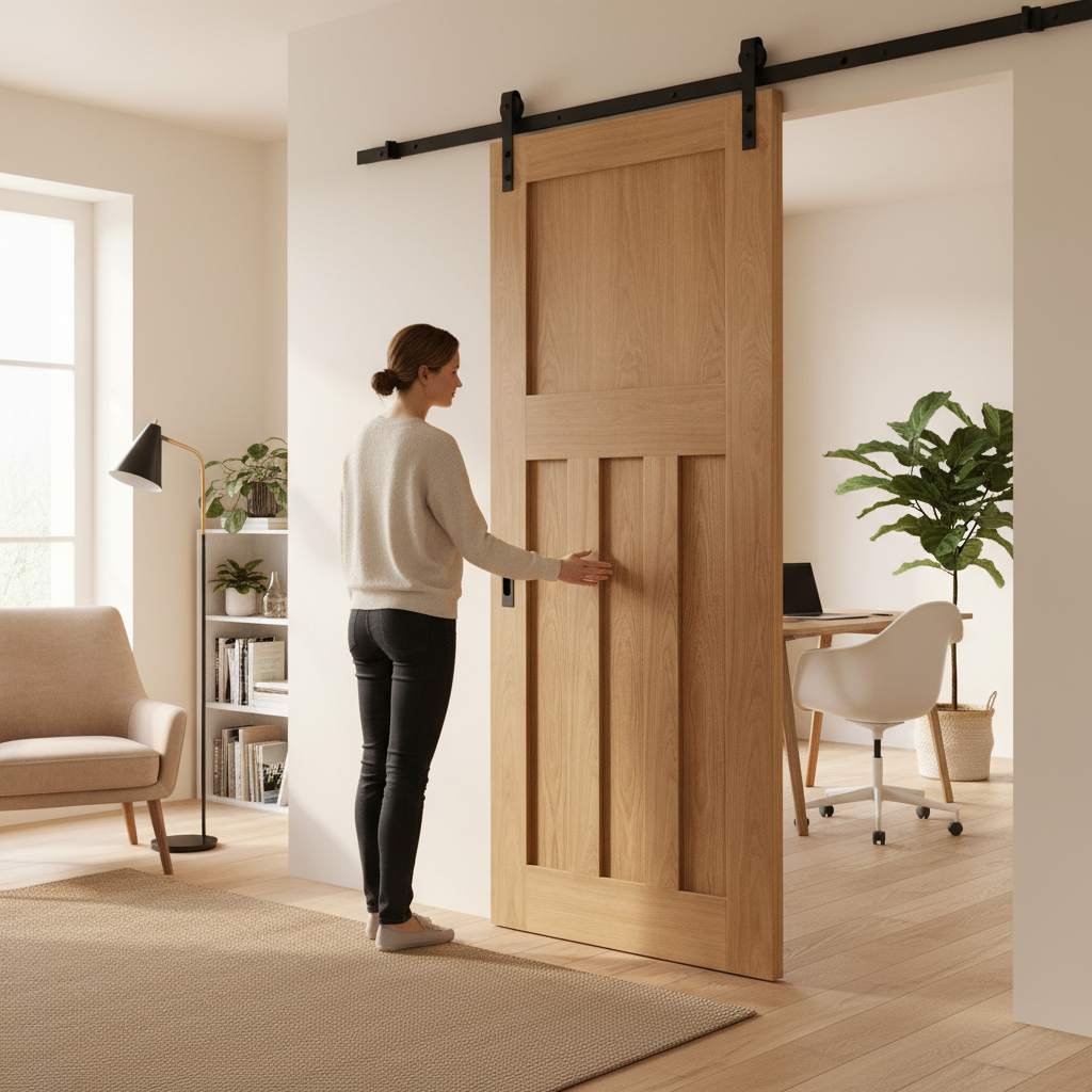Unfinished Oak 1930's DX 4 Panel Sliding Door