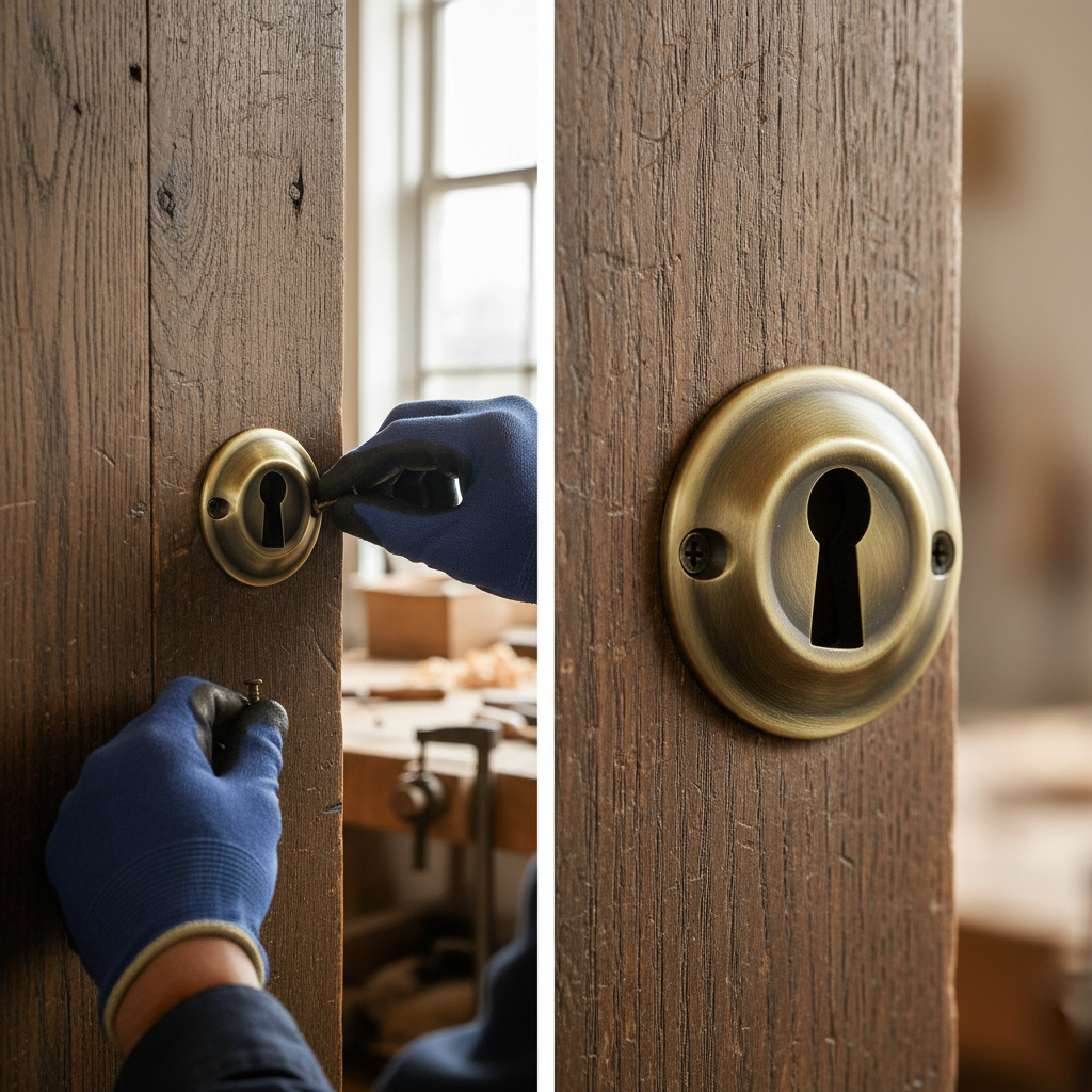 Solid Brass Open Key Hole Escutcheon in Antique Brass Finish