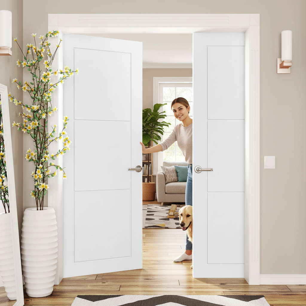 Internal White Primed 3 Panel Pair Door Set