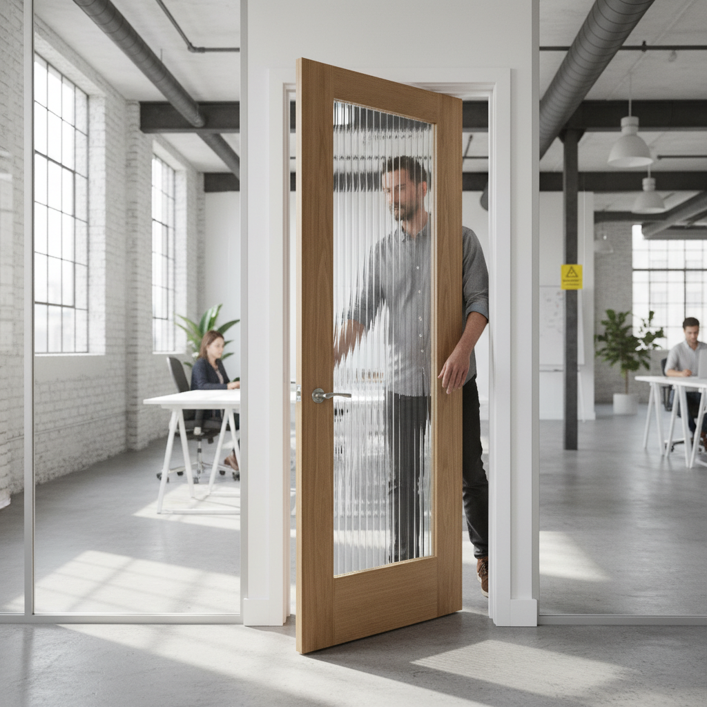 Oak Internal Fully Finished Pattern 10 Reeded Glass Door