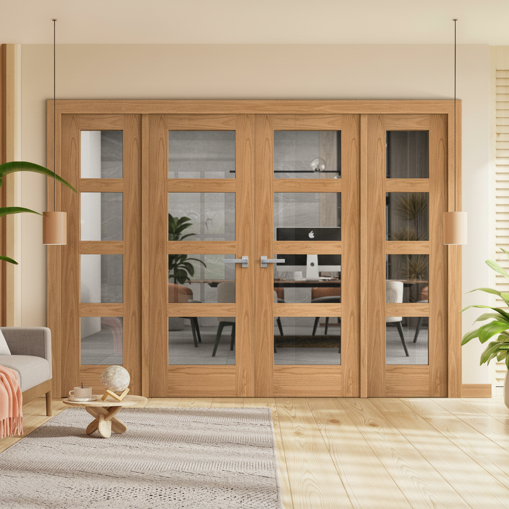 Unfinished Oak Shaker 4L Clear Glass Sidelight Room Divid...