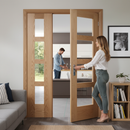 Premium Oak Room Divider with 4 Clear Glass Panels and Matching Demi Panel - Customizable Sizes