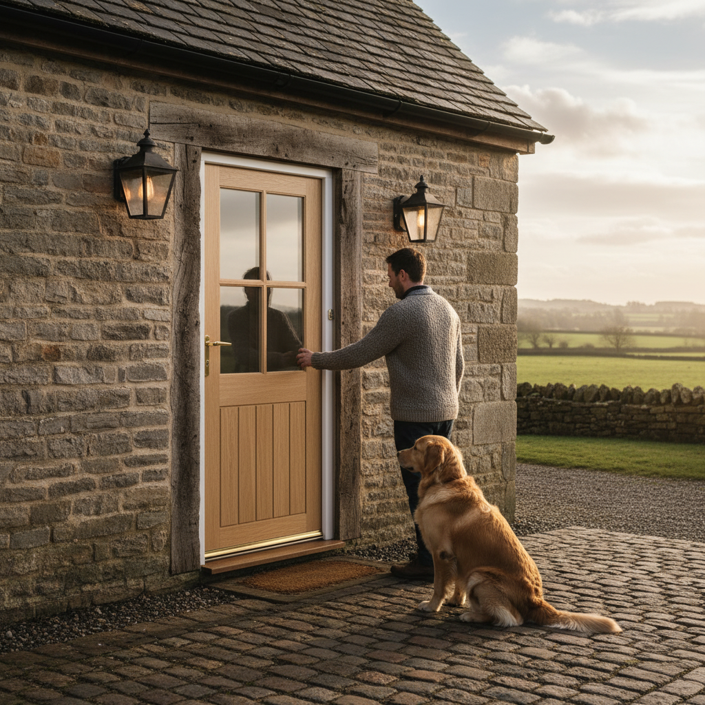 Unfinished Oak External Door with 4 Clear Glazed Panes - ...