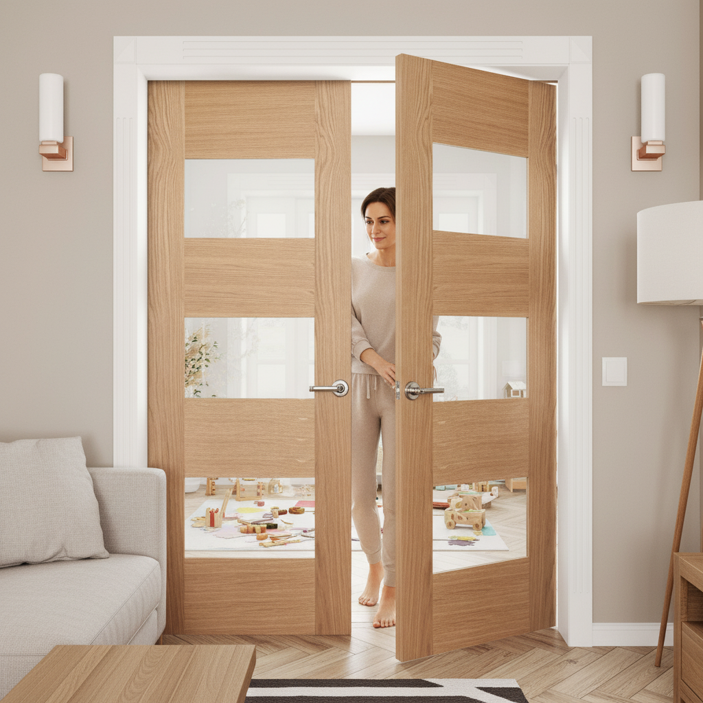Internal Oak Fully Finished Glazed Pair Door