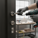 Two-Tone Chrome Bathroom Lever Handle Set | Round Rose Design | Privacy Lock