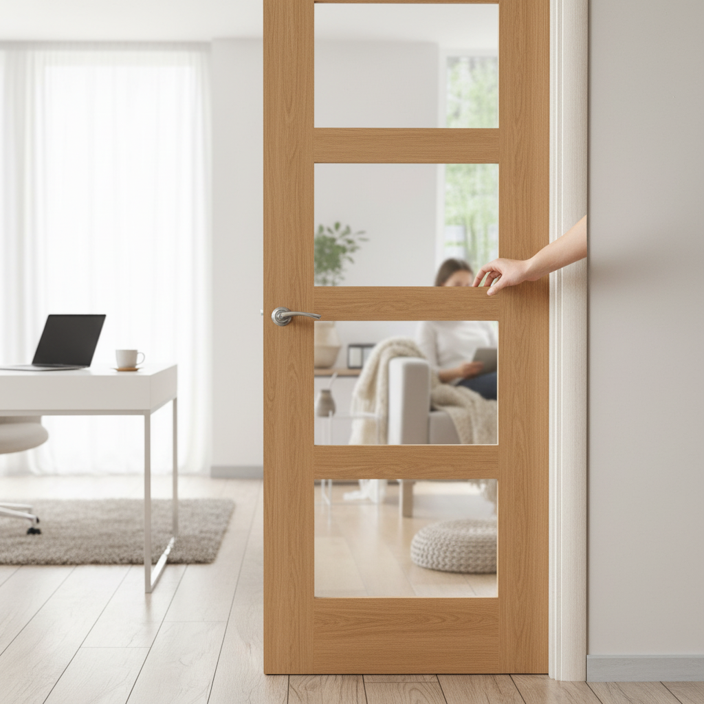 Unfinished Internal Shaker Door with 4 Clear Glass Panes,...