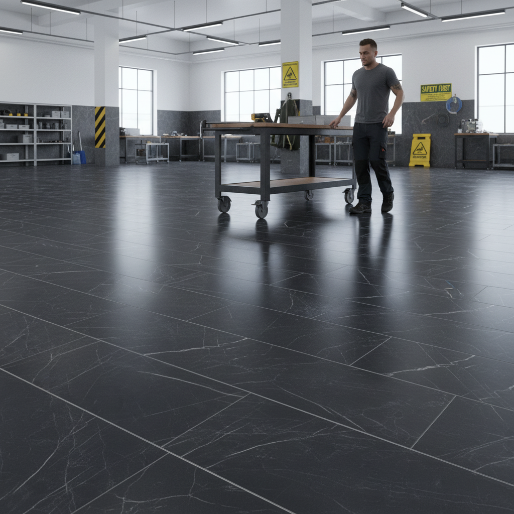 8mm Water-Resistant Laminate Flooring with Black Marble E...