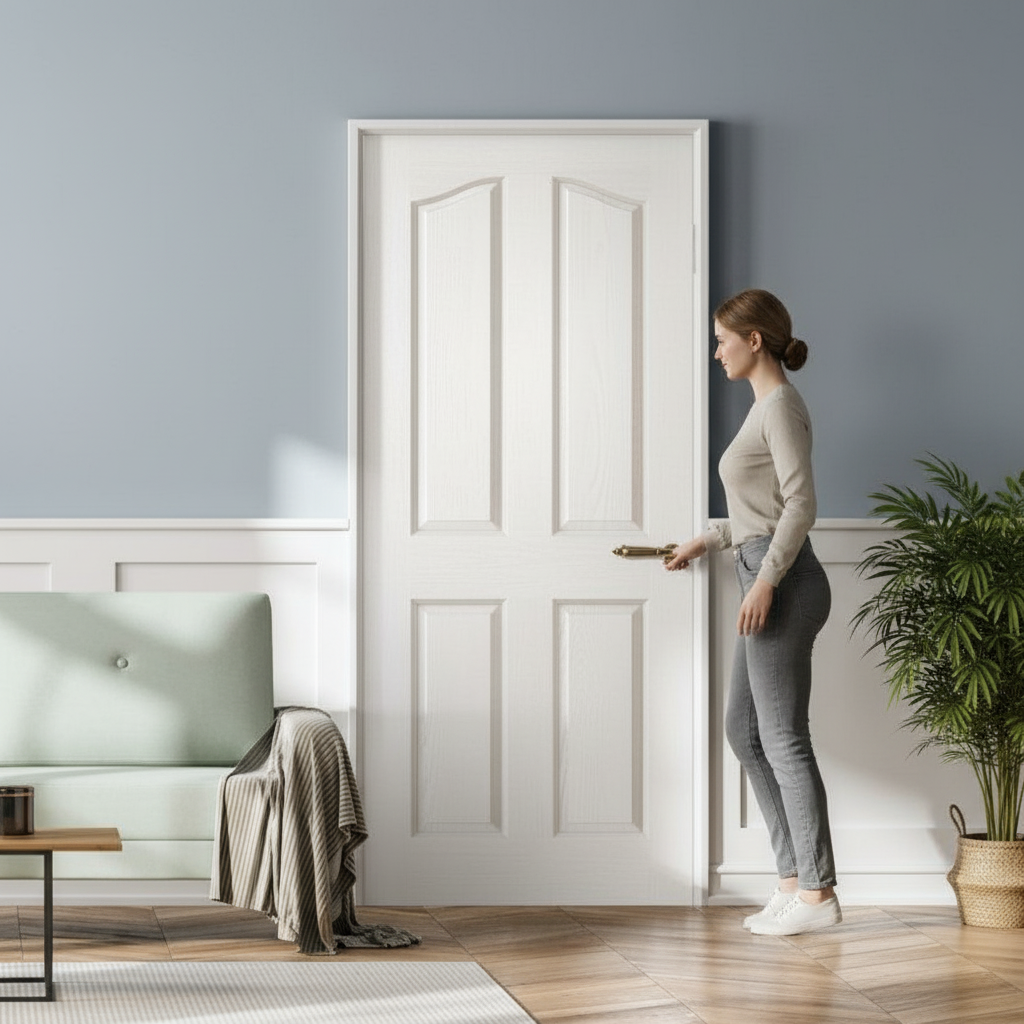 Internal Primed Textured 4 Panel Arch Top Door - Trimmabl...