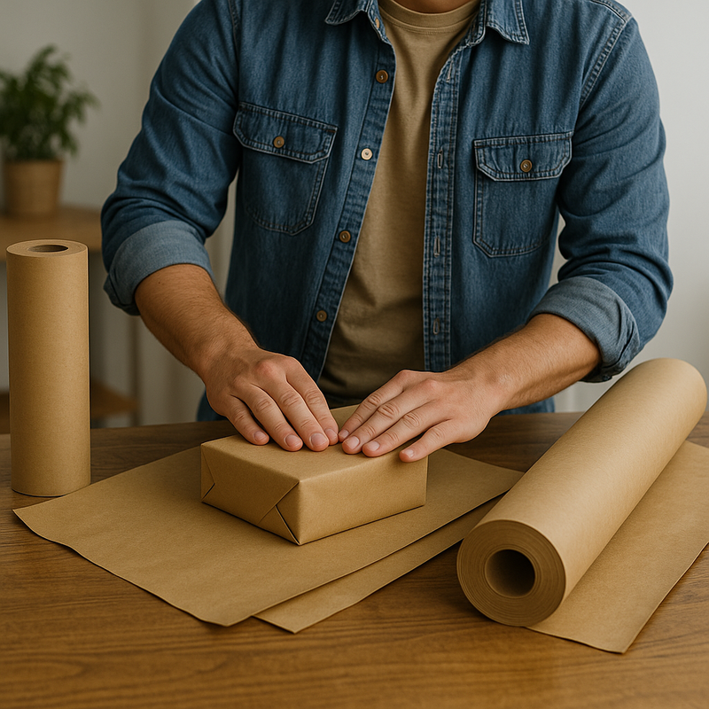 Premium Ribbed Kraft Paper Rolls Eco-Friendly Tear-Resistant Wrapping Packaging