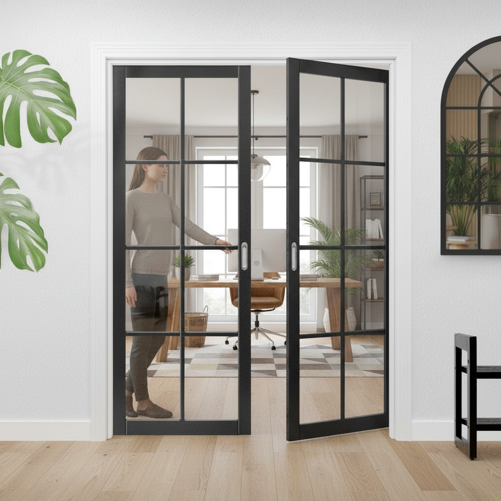 Industrial Studio 8 Light Glazed Pair Door - Fully Finish...