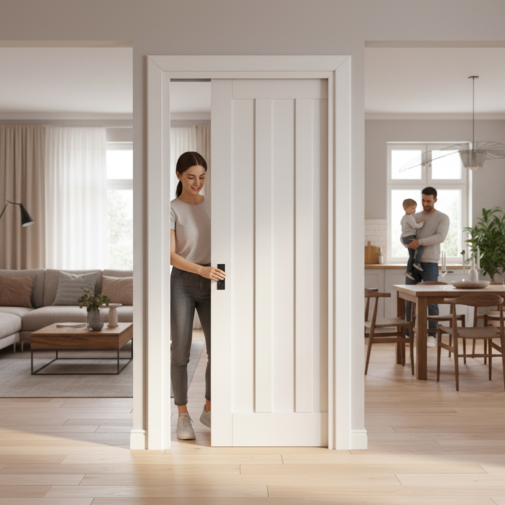 White Primed Internal 3 Panel Framed Pocket Door Set