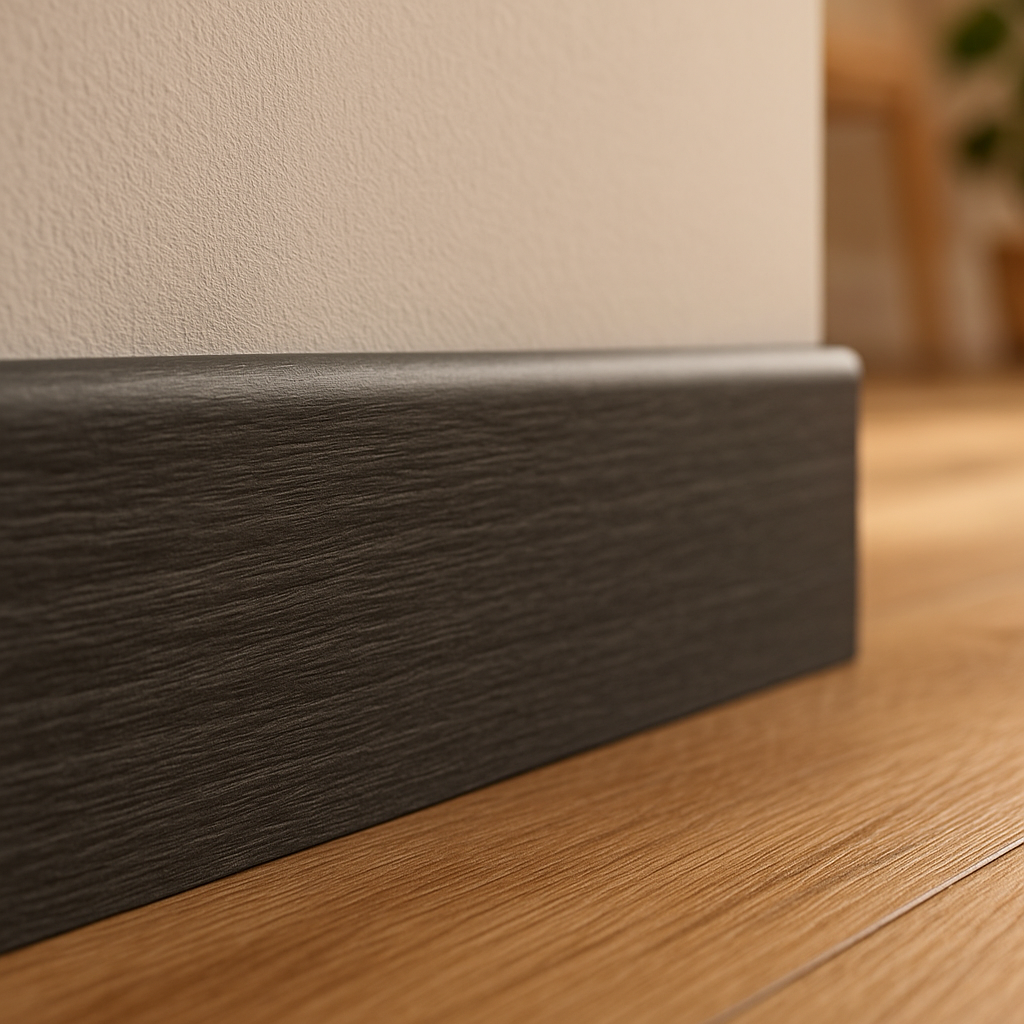 Dark Grey 2.4m Round Pencil Skirting Board in Laminate Finish - detail view
