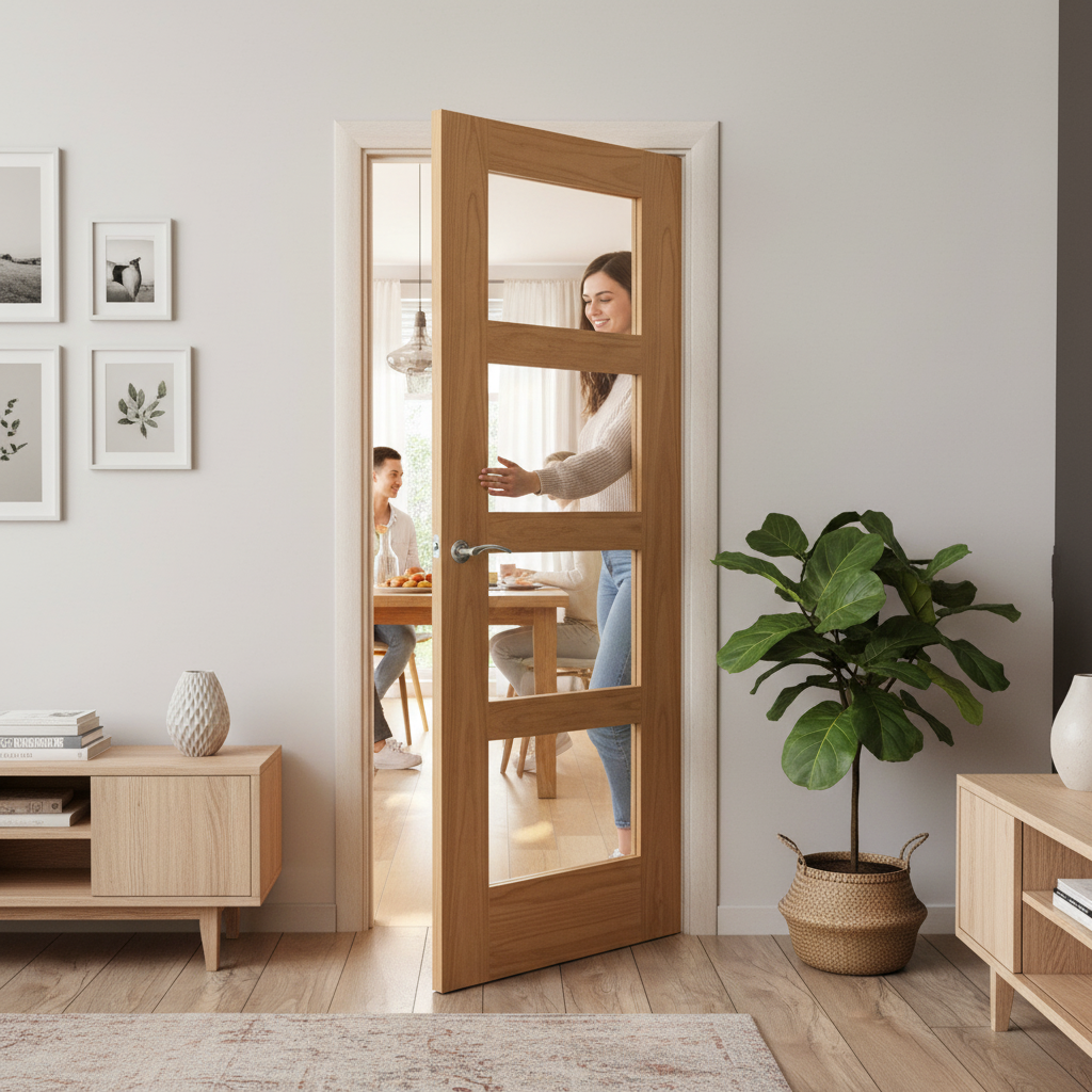Unfinished Internal Shaker Door with 4 Clear Glass Panes,...