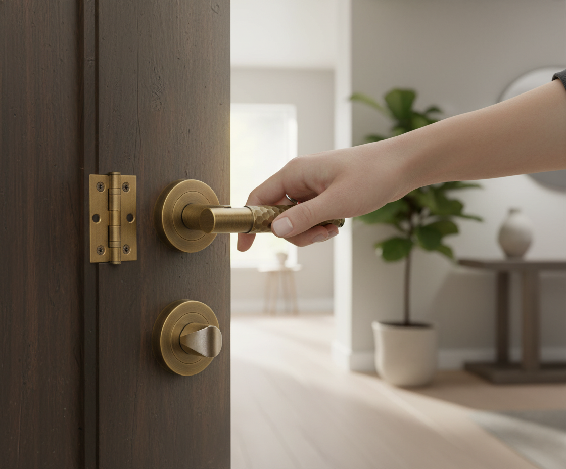 Round Rose Lever Door Handle Set - Elegant Matt Bronze Fi...