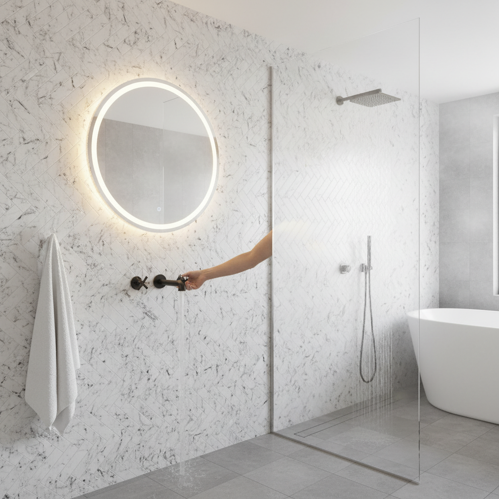 Herringbone Marble Waterproof Wall Panelling
