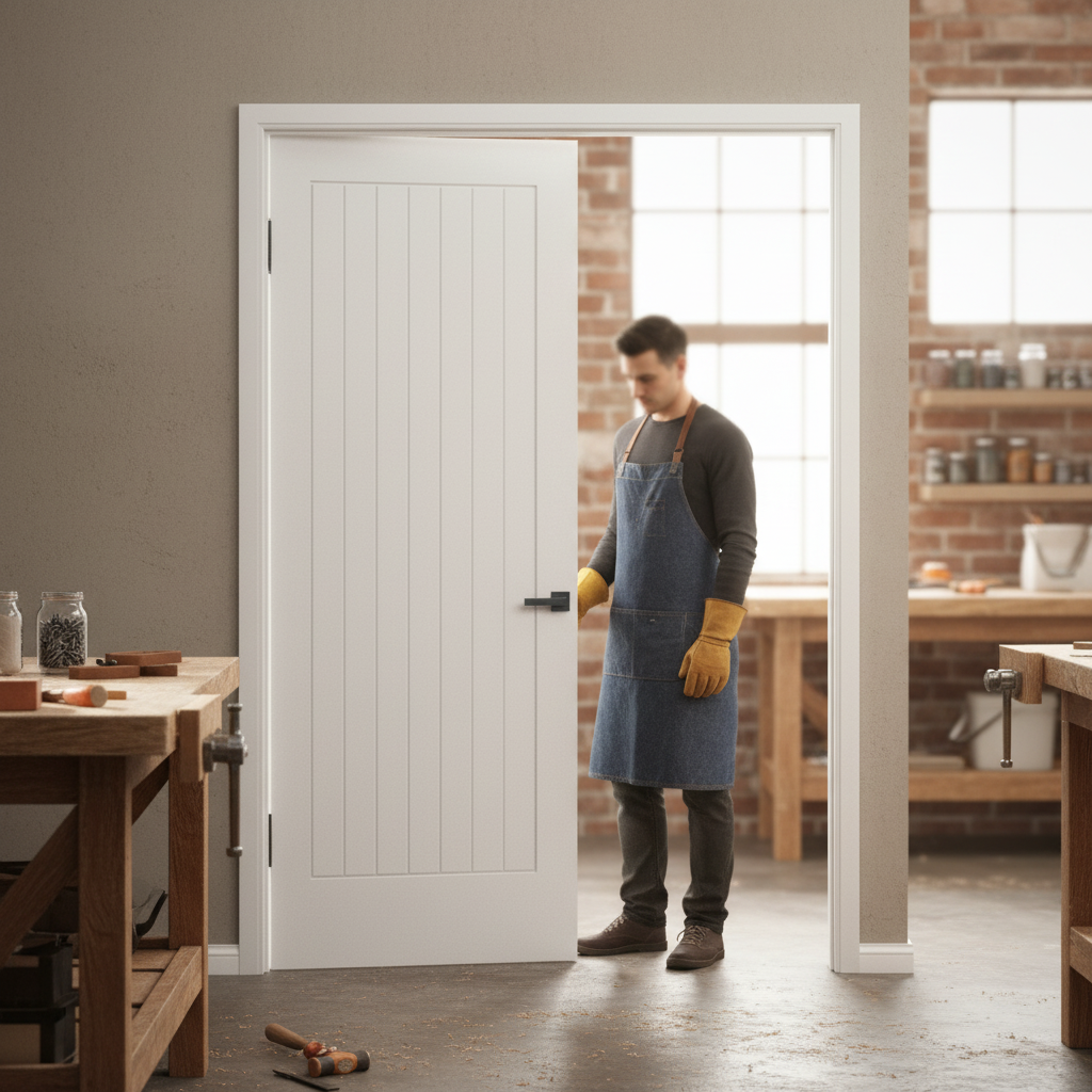 Internal White Primed Cottage 1 Panel Pair Door Set