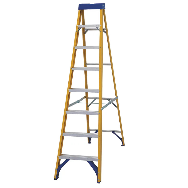 Premium Fibreglass 8-Step Swingback A-Frame Step Ladder For Electrical Environments