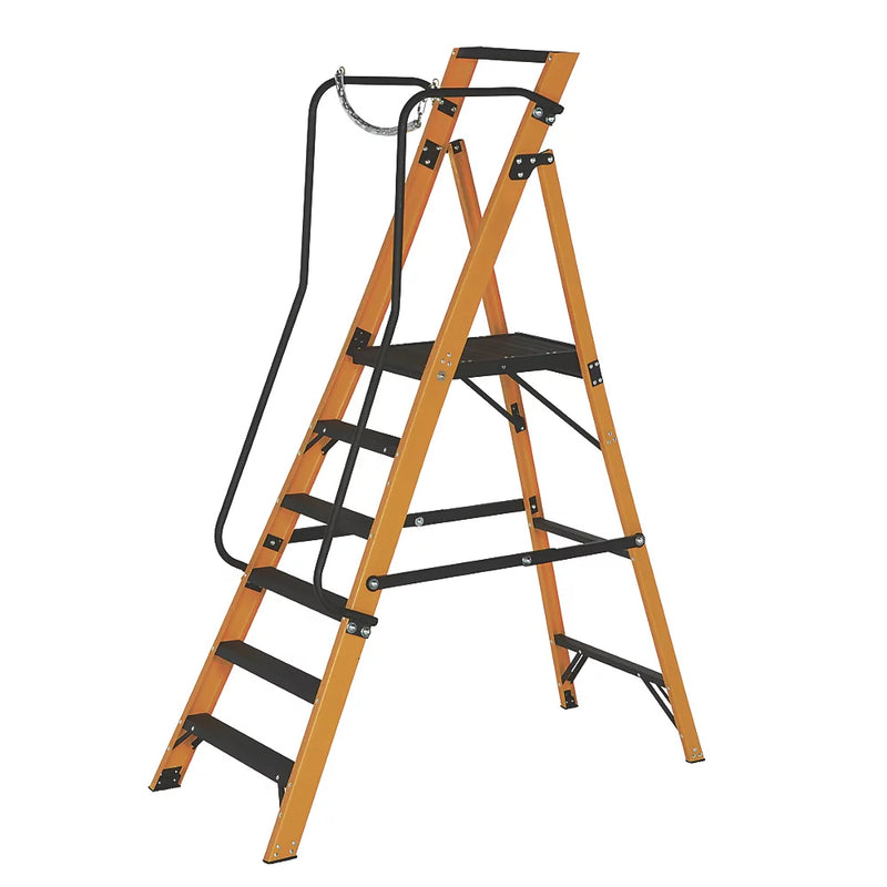 Heavy Duty Fibreglass 6-Step Platform Step Ladder With Handrail For Construction Sites