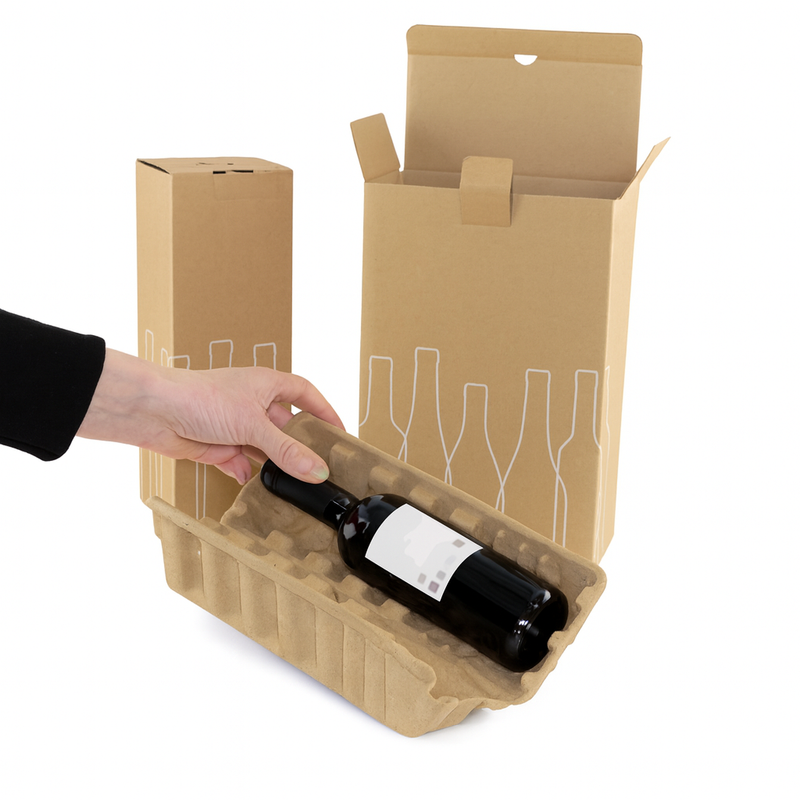 Heavy-Duty Bottle Postal Boxes Secure Tape-Free Wine Shipping Solution with Printed Fragile Design
