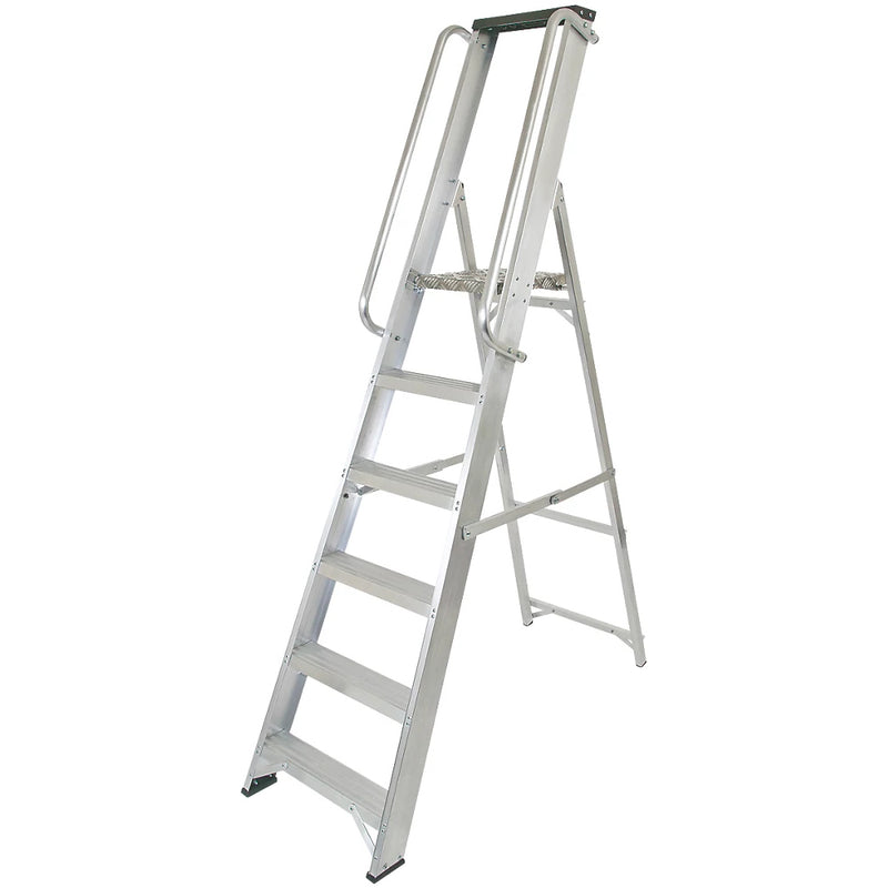 Professional Grade Aluminum 6-Step Platform Ladder With Safety Handrail - 1.87m