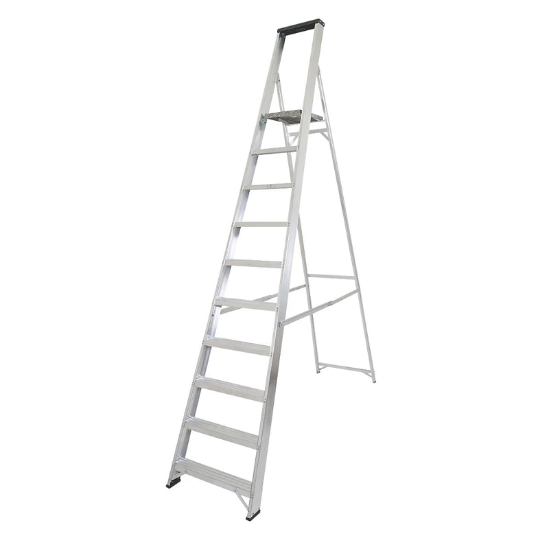 Heavy Duty Aluminum 10-Step Platform Ladder For Industrial Use - 2.74m