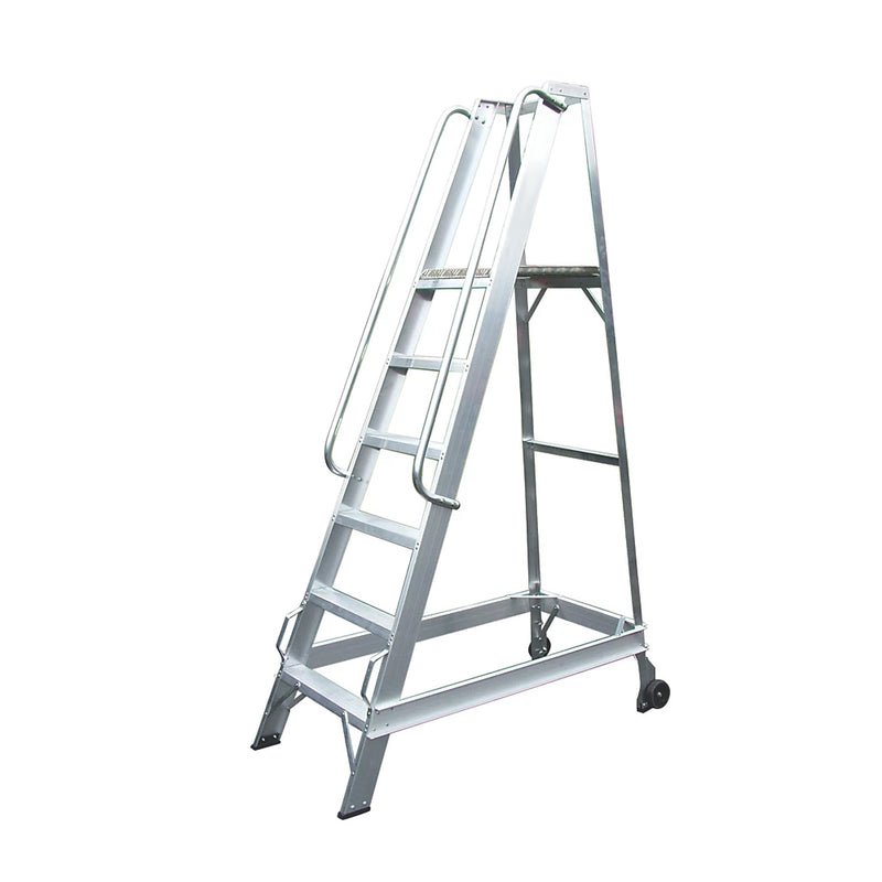 Heavy Duty Silver Aluminium 6 Podium Step With Safety Handrails - 1.46m