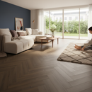 Premium Comfort Luxe 12mm Laminate Herringbone Flooring with Cork Underlay for Enhanced Durability and Comfort