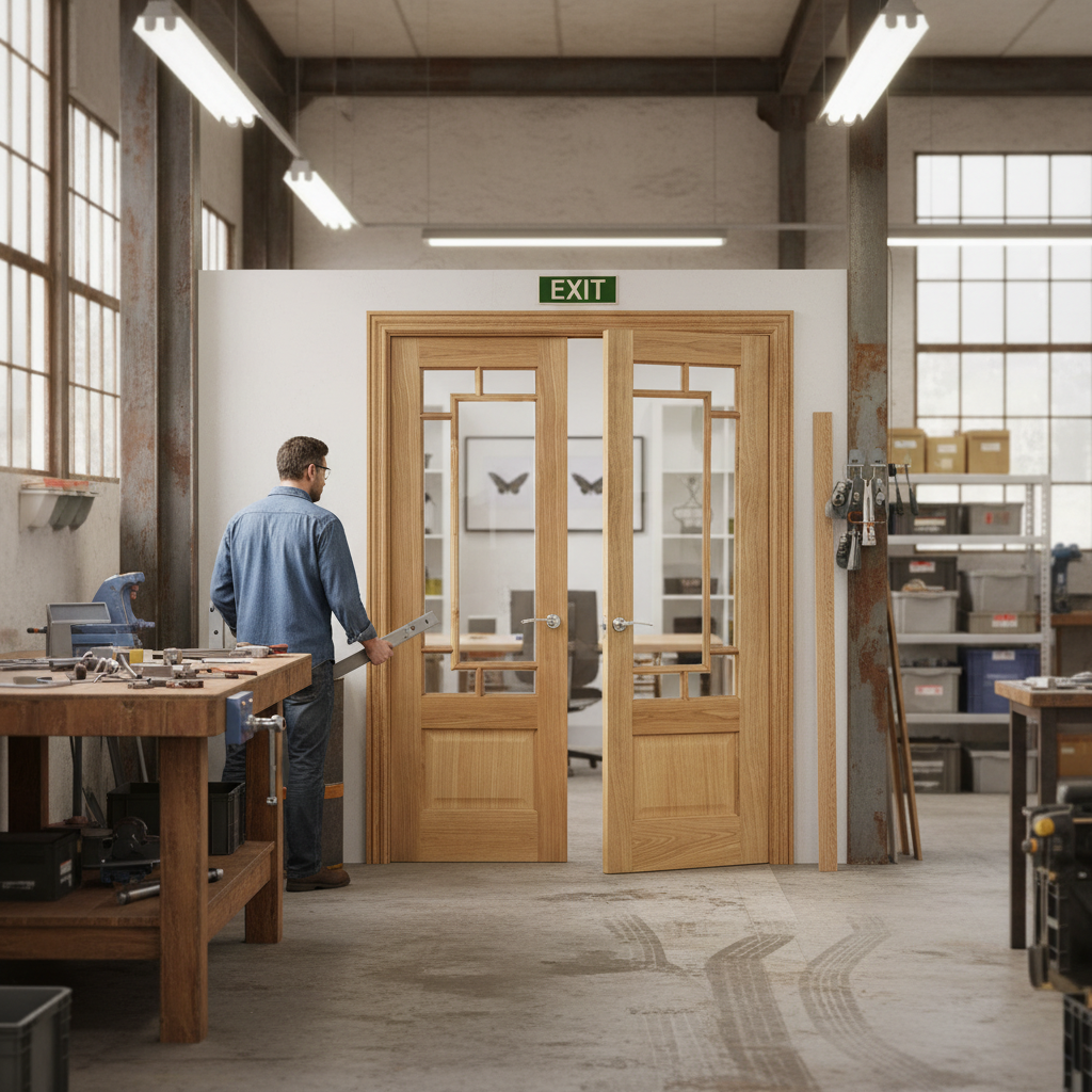 Premium Engineered French Pair Doors with Clear Toughened Glass and Satin Lacquer Finish, 40mm Thickness for Enhanced Stability