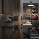 Industrial Square Rose Lever Door Handle Set in Matt Black