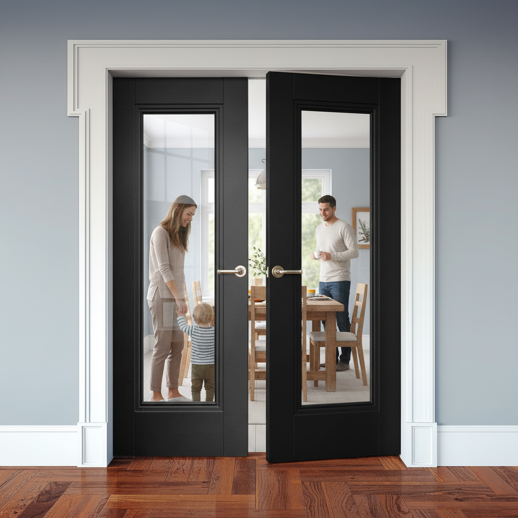 Premium Internal Black Primed Lancaster Clear Glass Pair Door Set with 35mm Thickness for Modern Homes