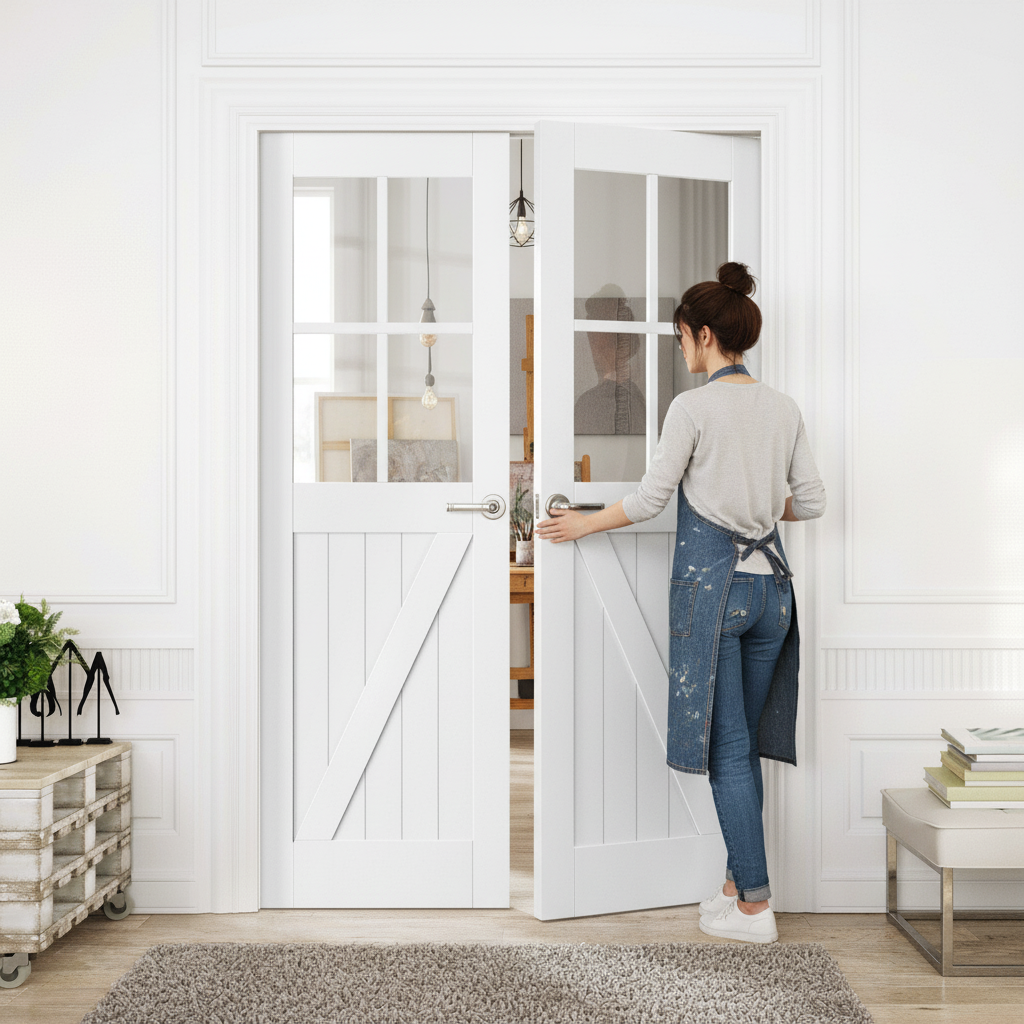 Internal White Primed Barn Door Pair