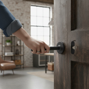 Industrial Round Rose Lever Door Handle Set in Matt Black