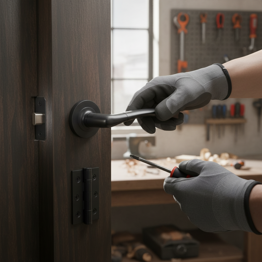 Premium Internal Lever Handle Set on Round Rose - Matt Black Finish with Latch and Hinges for Modern Doors