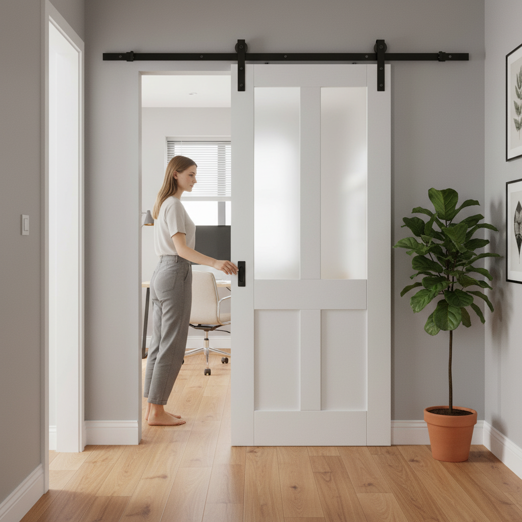 Internal Sliding Door Set with Obscure Glass Panels and S...