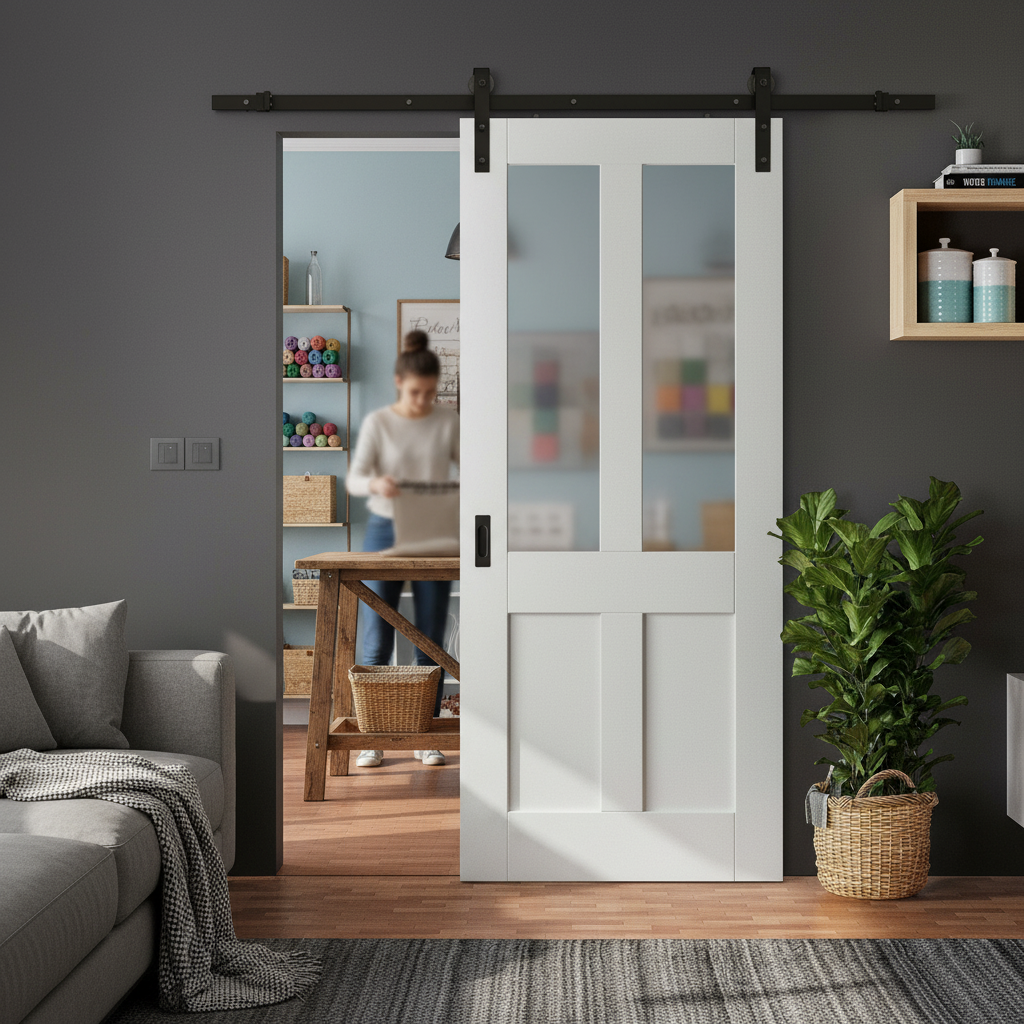 Internal Sliding Door Set with Obscure Glass Panels and S...
